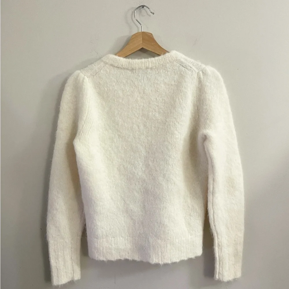 J. Crew Fuzzy Wool Alpaca Women's Cream Crew Neck Sweater Holiday Preppy